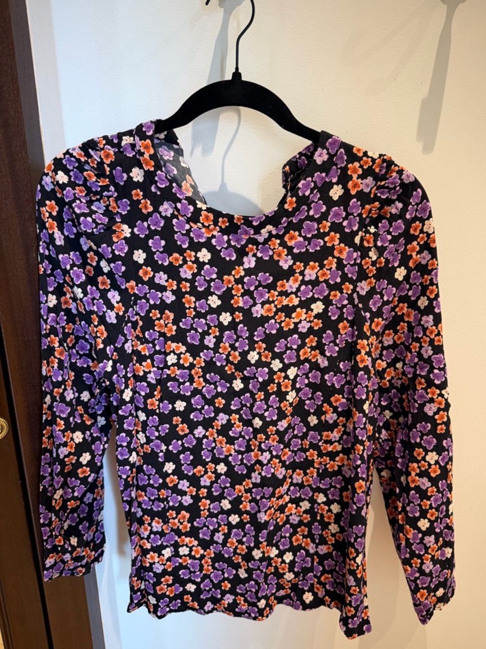 Marks & Spencer Black Floral Long-Sleeve Blouse with Purple and Orange Flowers